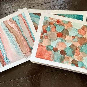 Set of 3 hand painted watercolor cards